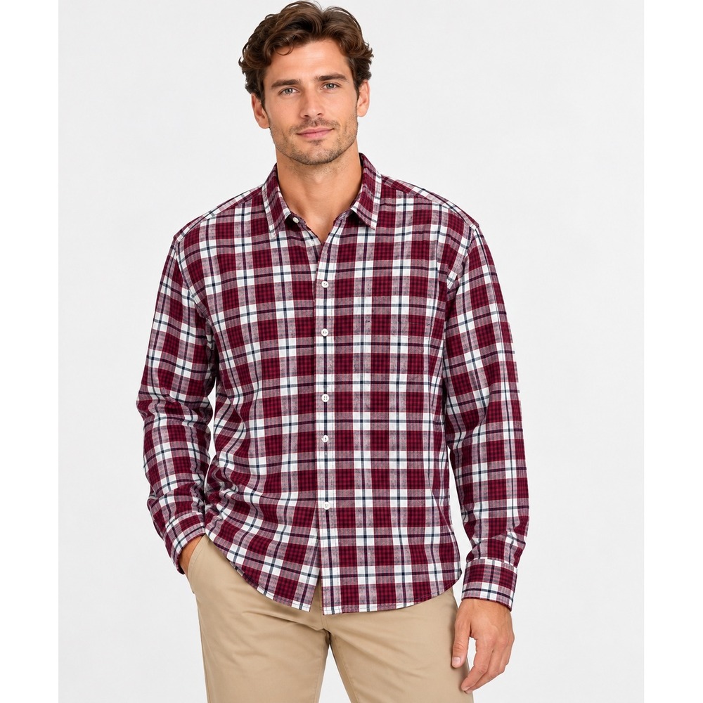 J.Crew Mens Plaid Button Down Shirt Red Navy Blue White G0147 Size L NEW